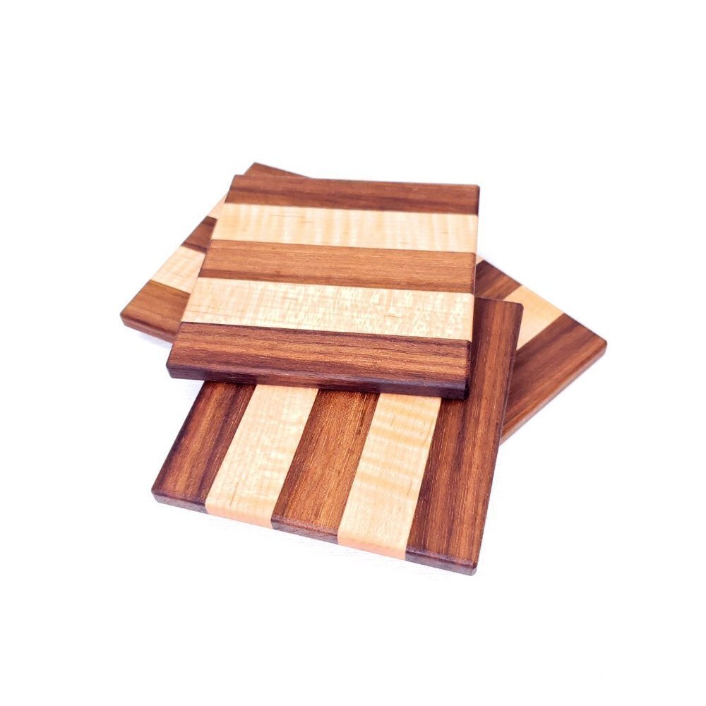 Handmade oak and maple coasters set of 4 - Picture 3 of 4